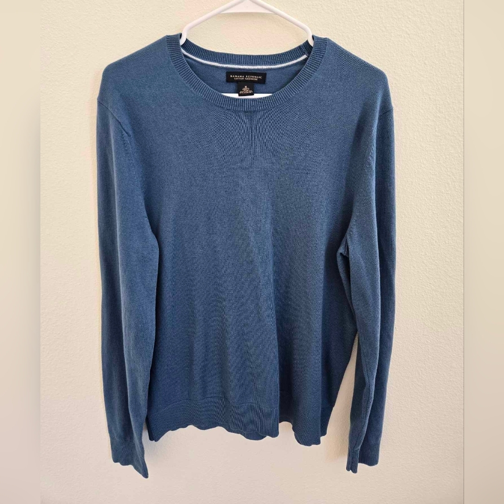 Banana‎ Republic Sweater Men's Medium Blue Cotton Cashmere Long Sleeve Pullover